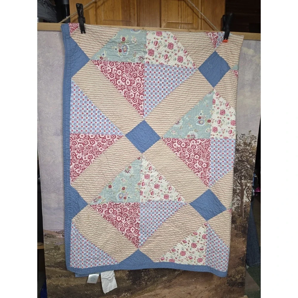 Pastel Shabby Chic Half-Square Triangle Quilt Twin Size I Sham 25x20